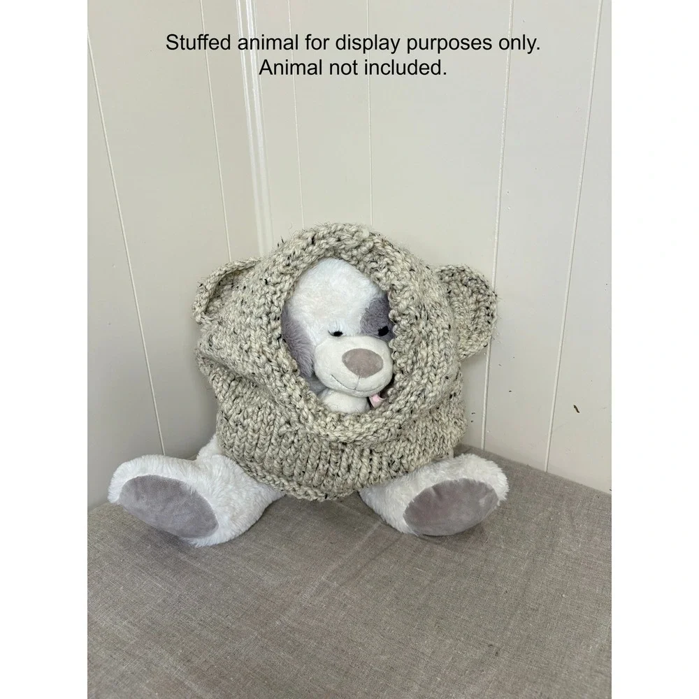 Unbranded Bear Ear Balaclava Hood Adult One Size Oatmeal Fleck Chunky Knit Snood